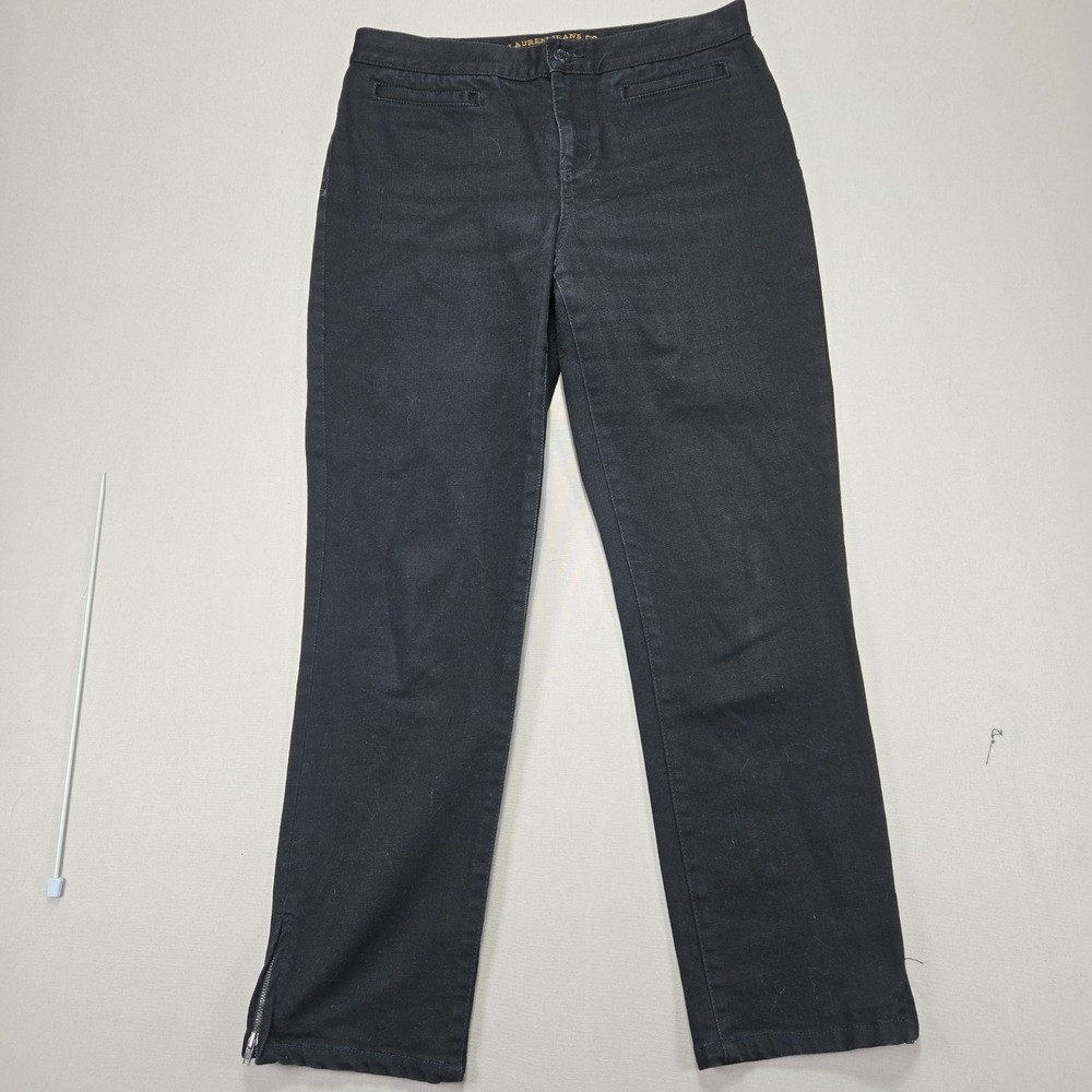Lauren Jeans Co. Black‎ Denim Pants Women's 6P Petite Ankle Zipper Modern